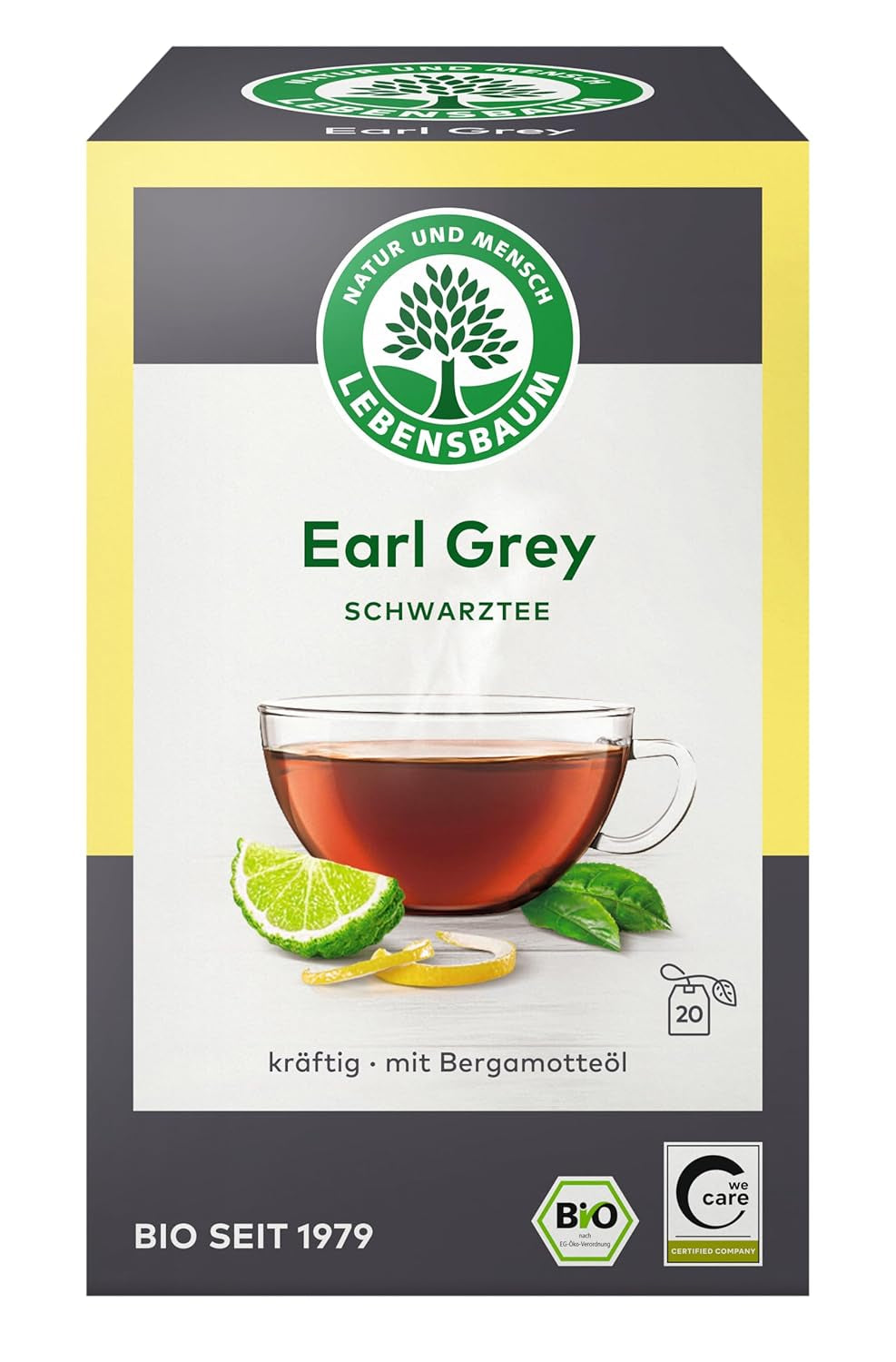 LEBENSBAUM Ceai Earl Grey, ceai organic cu gust puternic, pliculețe de ceai negru, 100 % natural, 20 pliculețe de ceai à 2 g