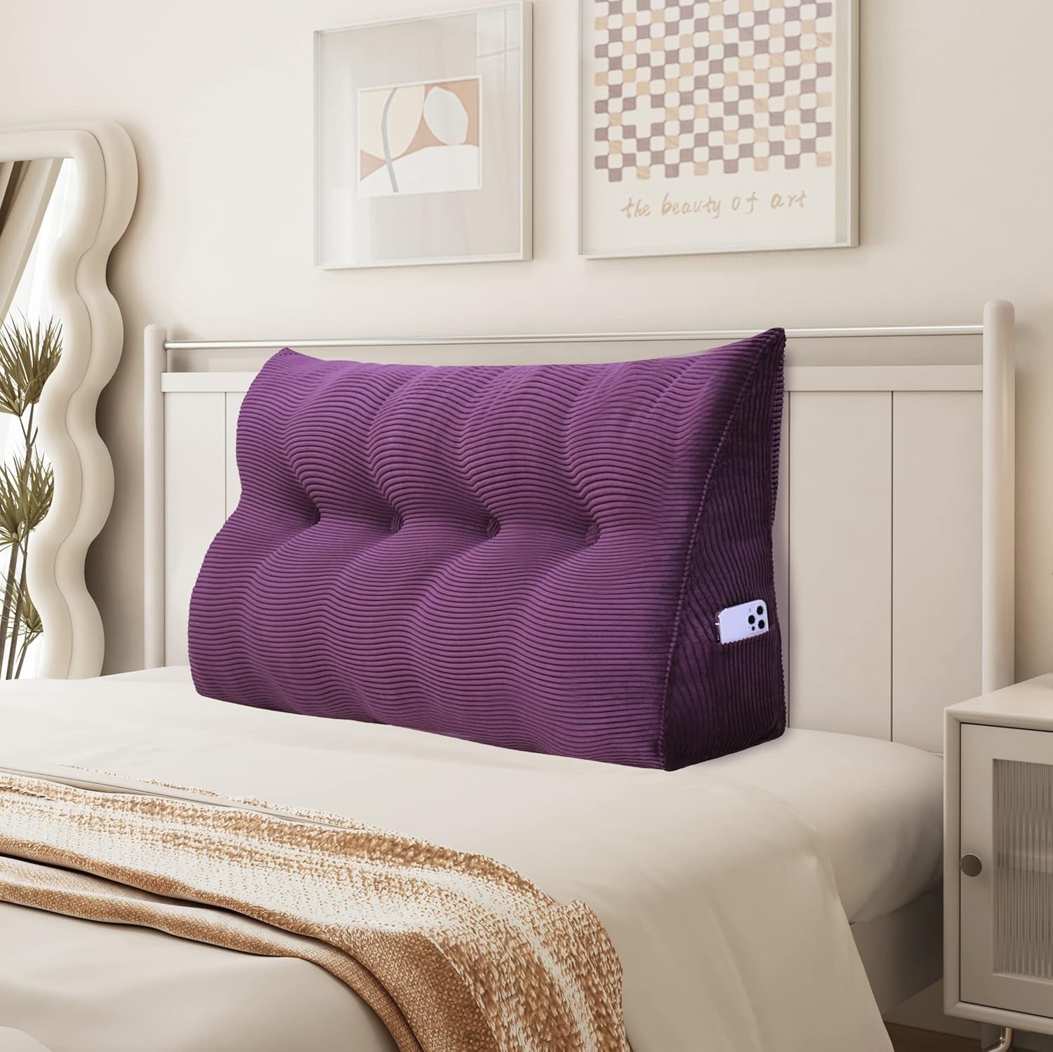 Pernă Johnear cu pană, pernă de citit pentru pat și canapea, pernă pentru spătar, pernă pentru tăblie, pernă lombară triunghiulară mare (gri, 45 cm)