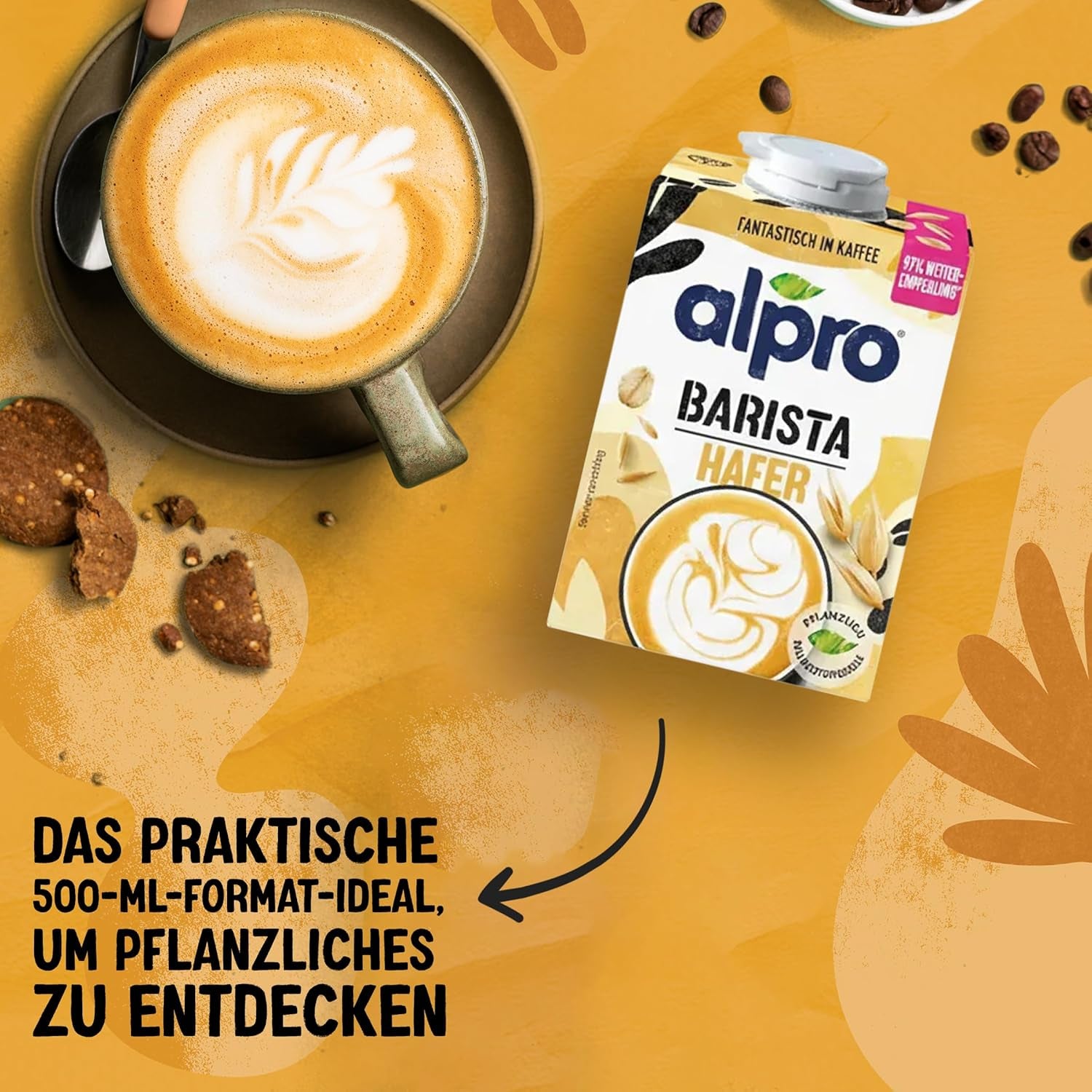 Alpro Barista Haferdrink – Zum Aufschäumen – Vegan und Milchfrei – Von Natur aus laktosefrei – Bohatý na balastní látky, vápník a vitamíny – 8 x 1 L – Haltbar