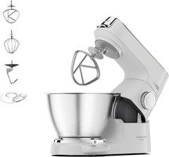 Kenwood Titanium Chef Baker KVC65.001WH, Küchenmaschine Mit Integrierter Waage, 1200 Watt, Inkl. Sada 3 cukrářských výrobků Teiligem, špachtle a sprej, Weiß Matka a dítě Naty Shop Weiß Chef Baker
