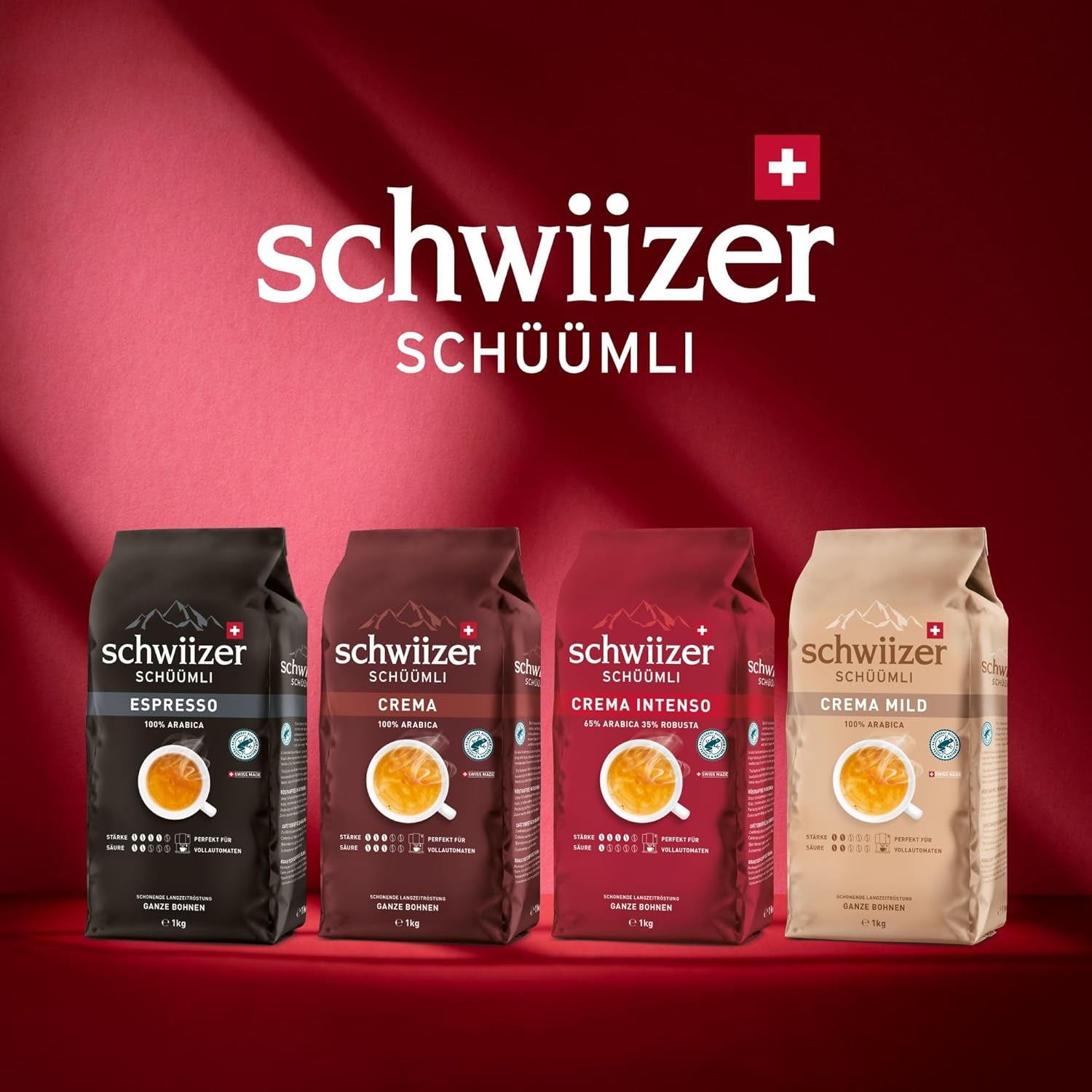 Schwiizer Schüümli Crema, boabe de cafea 100% Arabica, aromate și corpolente, ideale pentru espressoare automate, tărie 3/5, prăjire medie, Rainforest Alliance, 1kg