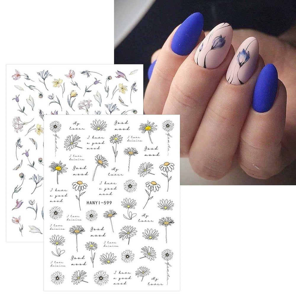 JMEOWIO Nagelsticker Blumen Frühling 9 Blatt Nail Art Sticker Selbstklebend Nagelaufkleber Buntes Sommer Blumen Dekoration Nageldesign Zubehör