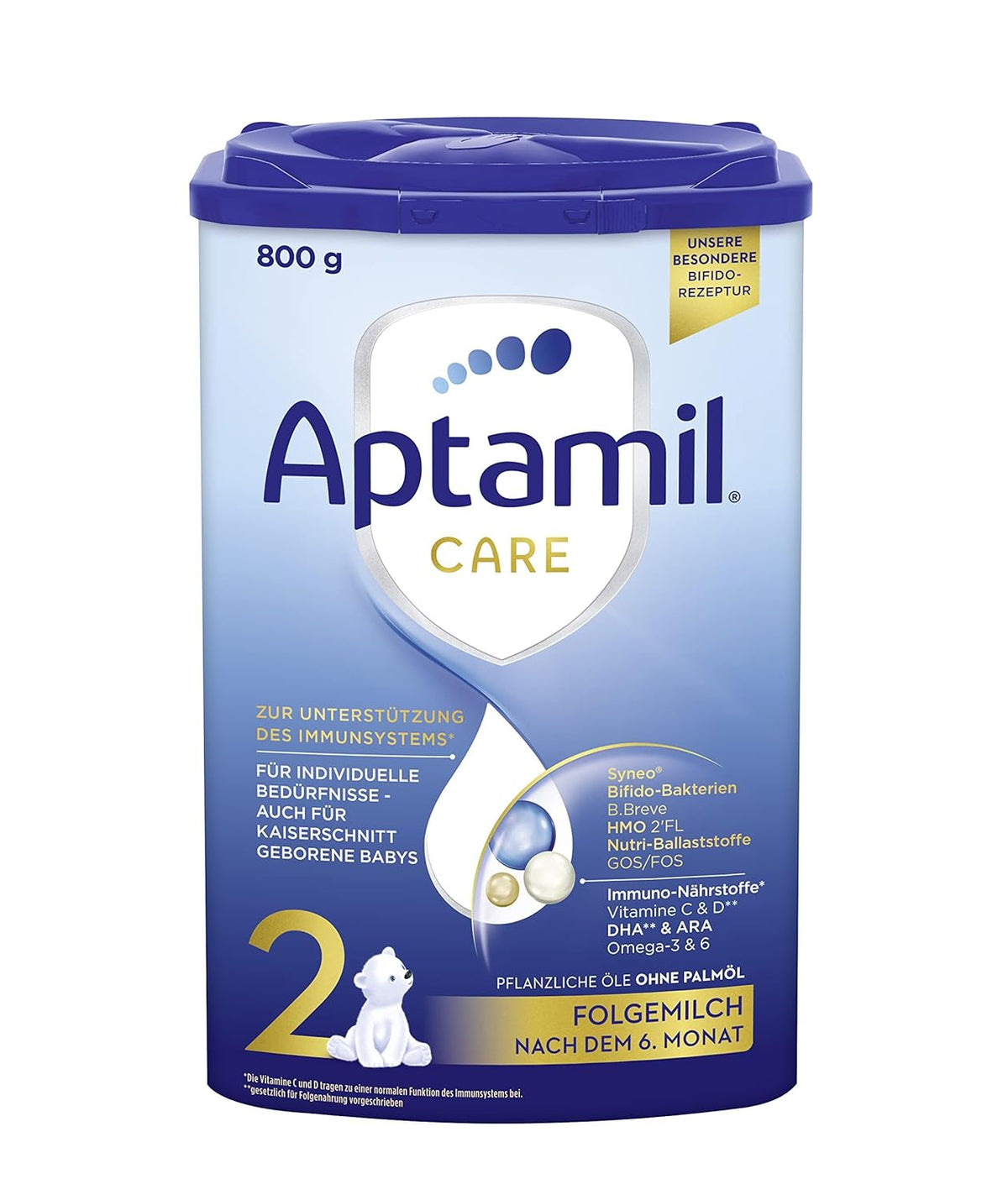 Aptamil Care 2 - Pokračovací mléko po 6 měsících, s Omega 3 a 6, DHA a ARA, bez palmového oleje, dětská výživa, sušené mléko, 1 x 800 g (balení 6 ks)