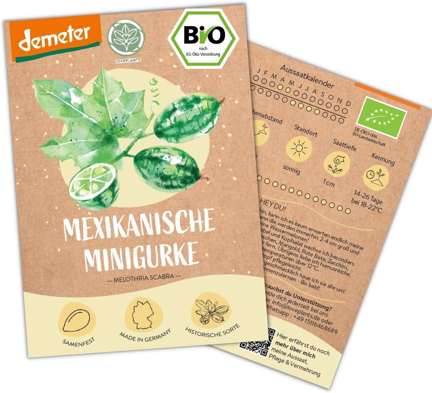 Bio mini semena mexické okurky, 10 svačinových semen okurky, vysoká klíčivost, certifikace Demeter a otevřená opylování | LOVEPLANTS Semena zeleniny na balkónové zahradě - dědičné odrůdy zeleniny