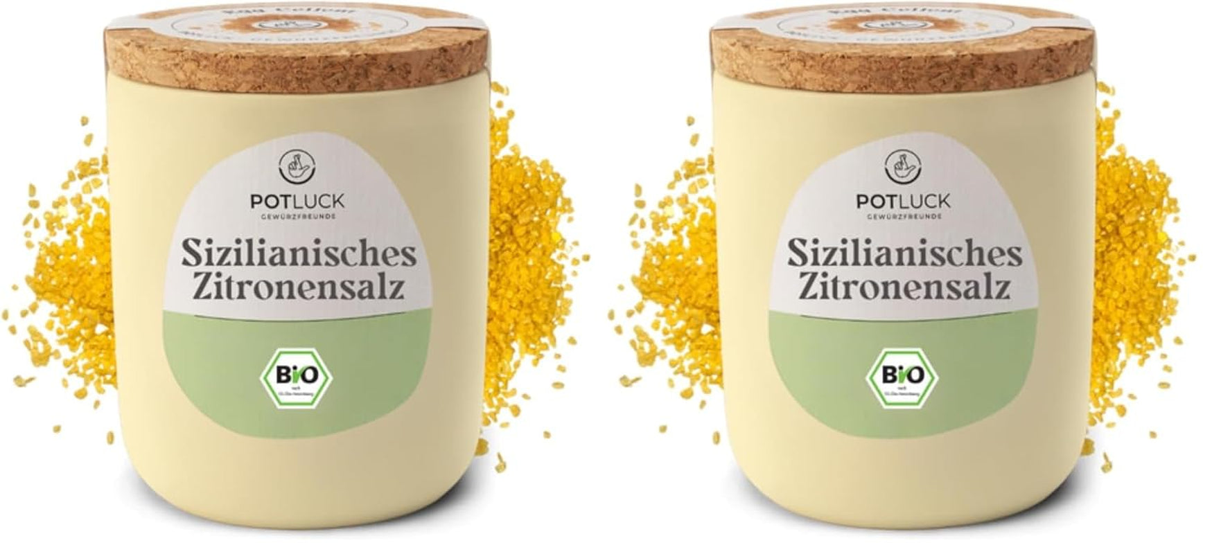 Potluck | Bio Sizilianisches Zitronensalz | Gewürzsalz für Fisch, Meeresfrüchte, Gemüse, salát a dresinky | 140 g v Keramiktopfu