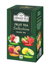Ahmad Tea - Fruit Tea Selection - Sortiment de ceaiuri de fructe din ceai negru - Măr, piersică și fructul pasiunii, căpșuni, lămâie și lime - Ambalate individual și sigilate pentru păstrarea aromelor - 20 pliculețe de ceai cu bandă
