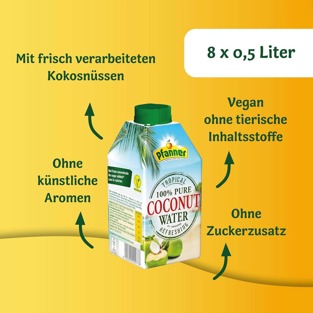 Pfanner Coconut Water Drink (8 X 500 ml) - Kokosová voda bez cukru Naty Shop