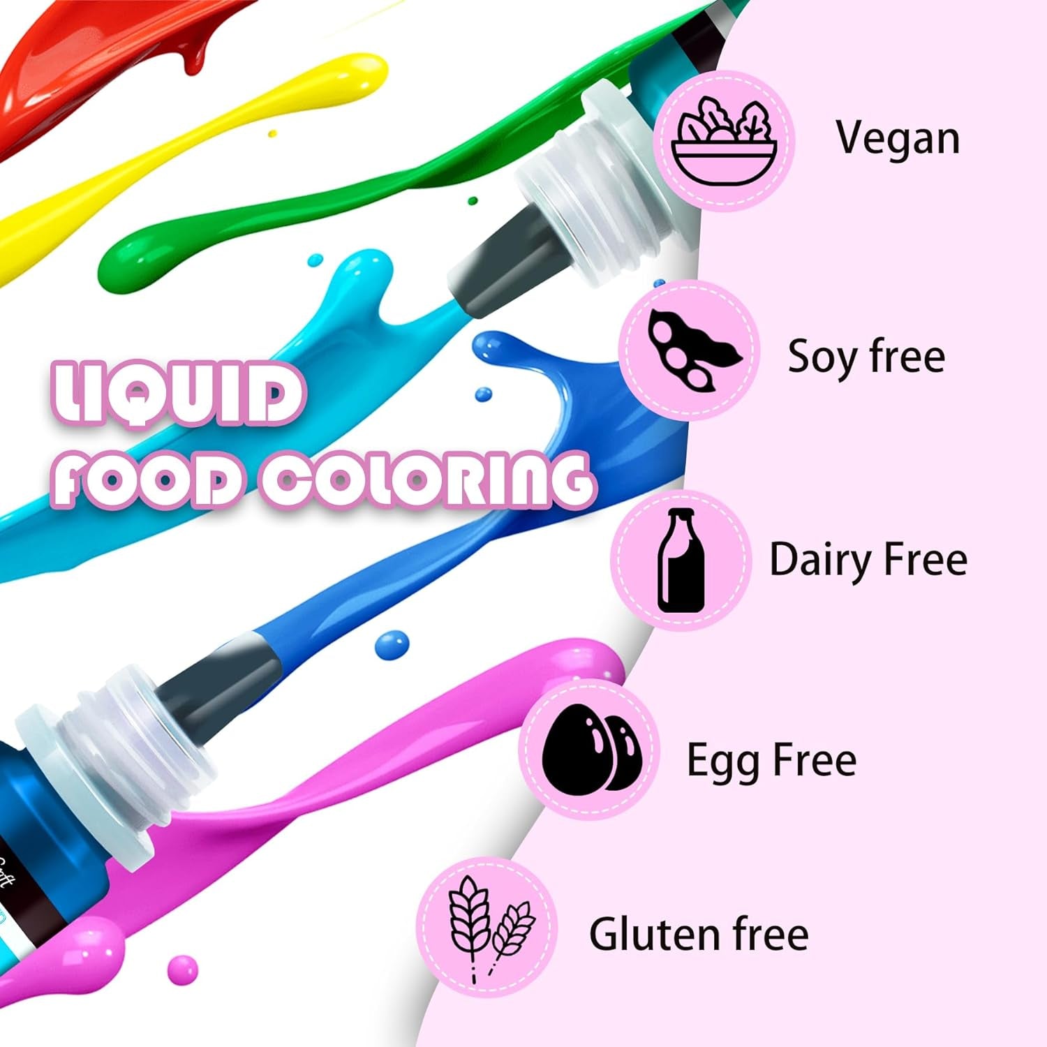 Potravinářské barvivo – 20 barev Vysoce koncentrované tekuté potravinářské barvivo na dorty, pečení, velikonoční vajíčka, nápoje – Potravinářské barvivo bez cukru na fondán, polevu, sliz, zdobení dortů – 10 ml každý