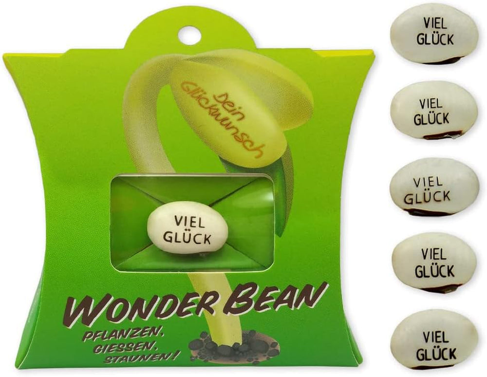 Feel Green Wonder Bean (5 Stk), Viel Glück, Bohne Mit Eingravierter Glücksbotschaft, Made in Austria, Nachhaltige Geschenkidee, Pflanzen-Gießen-Staunen