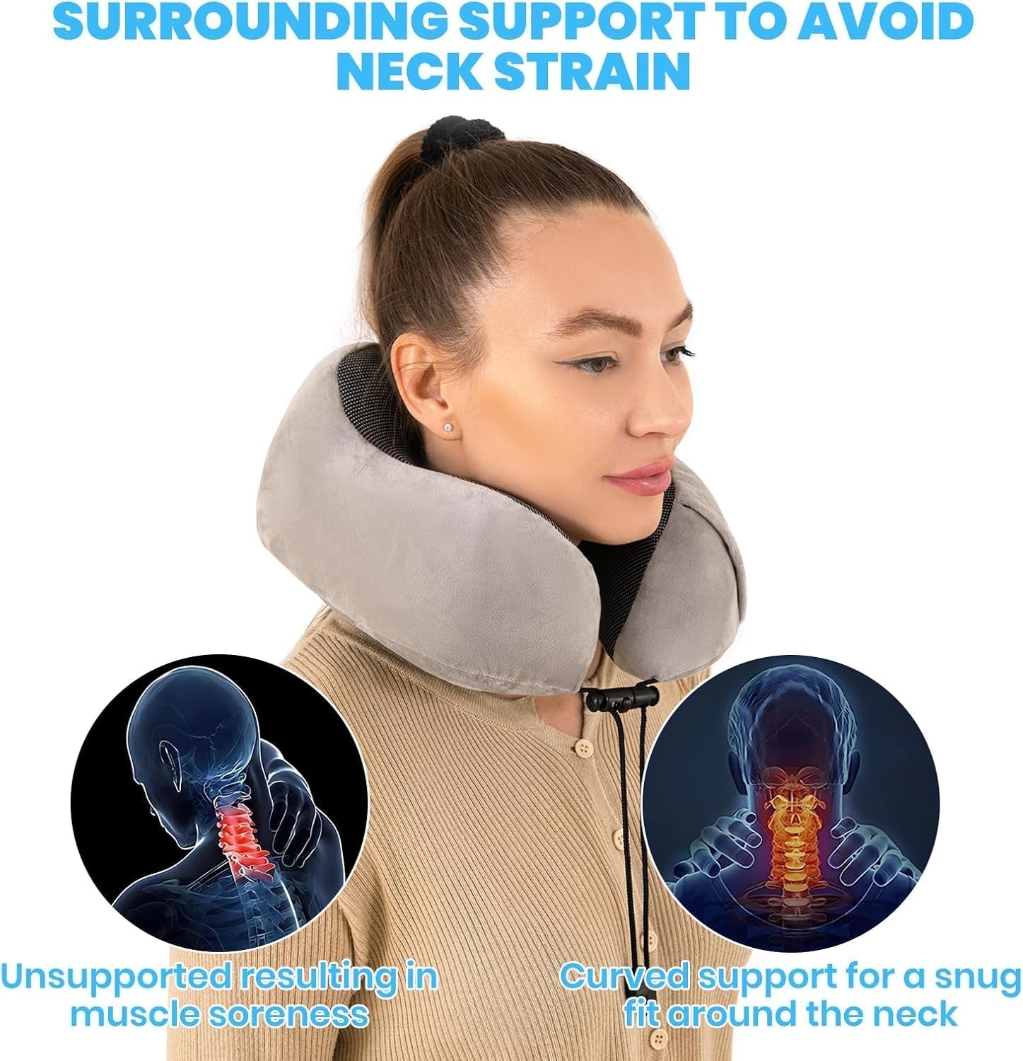 Good Nite Neck Pillow Airplane Neck Pillow Travel Pillow Adult Neck Pillow Car Home Pillow Head Pillow Ergonomic Memory Foam Washable With Narrow Back Adjustable Grey Perne calatorie Naty Shop