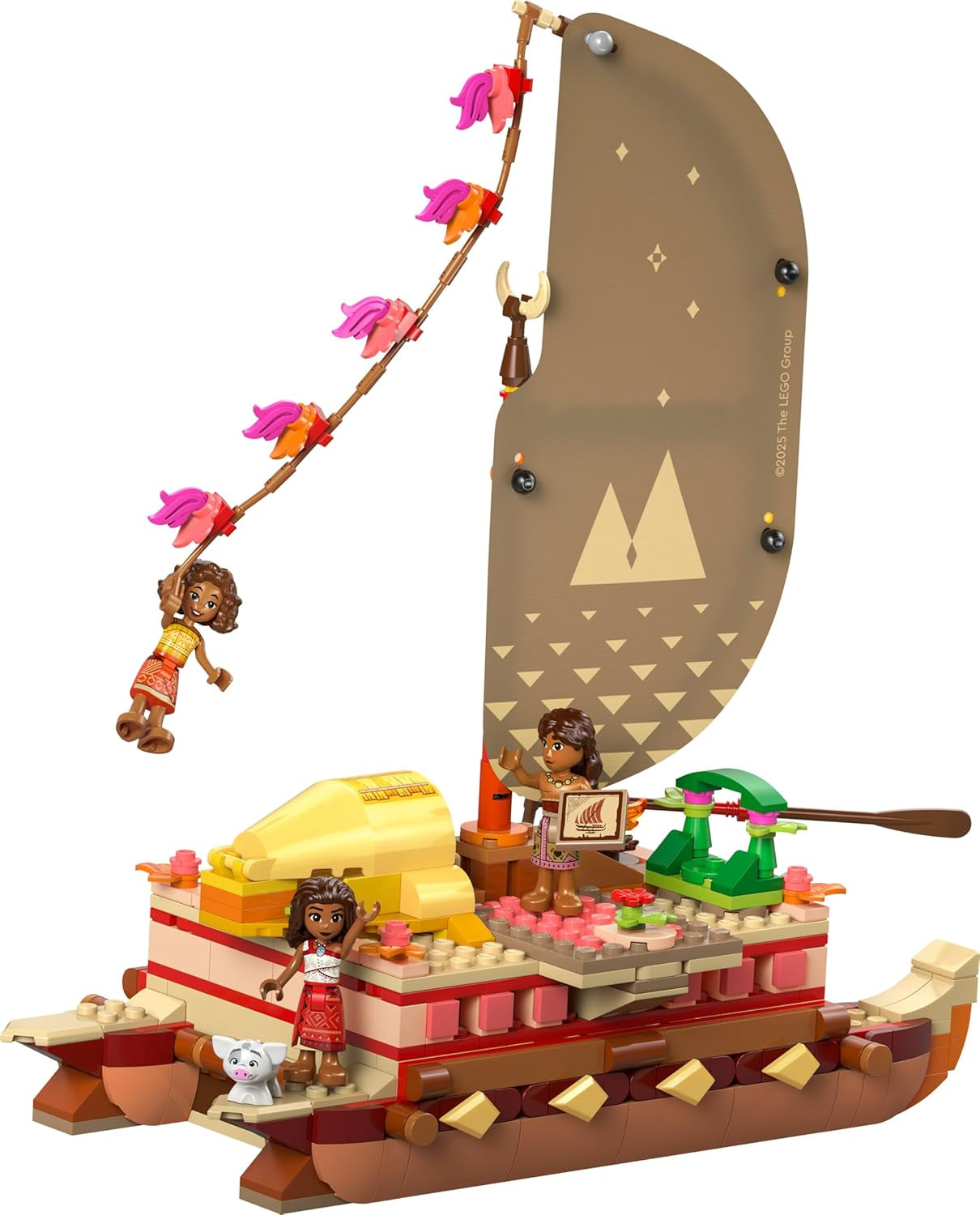 LEGO ǀ Disney Vaiana 2: Vaianas Abenteuerfloß - Botička s textilním pouzdrem, abnehmbarem Deck, Lagerfeuer a 3 minifigurky, vč. Loto und Moni – Geschenk für Mädchen ab 6 Jahren & Fans – 43270