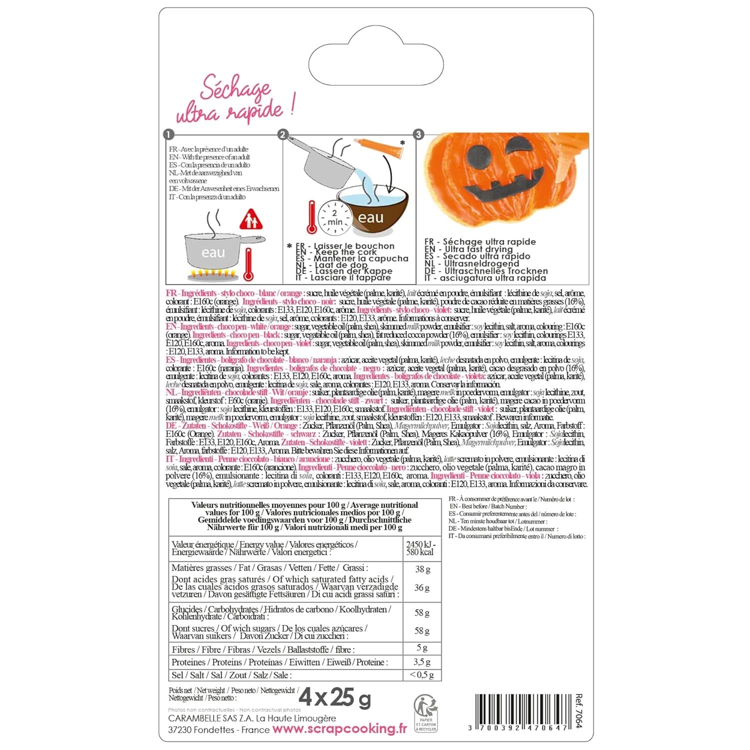 Scrapcooking – sada 4 halloweenských čokoládových per – černá, oranžová, fialová a bílá, pište a kreslete na dezerty, dorty a sušenky Naty Shop