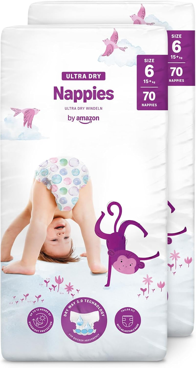 Ultra suché plenky Amazon, velikost 3 (4-9 kg) – měsíční krabička, bílá, počet 172 (2 balení po 86) (dříve Mama Bear, identický produkt)