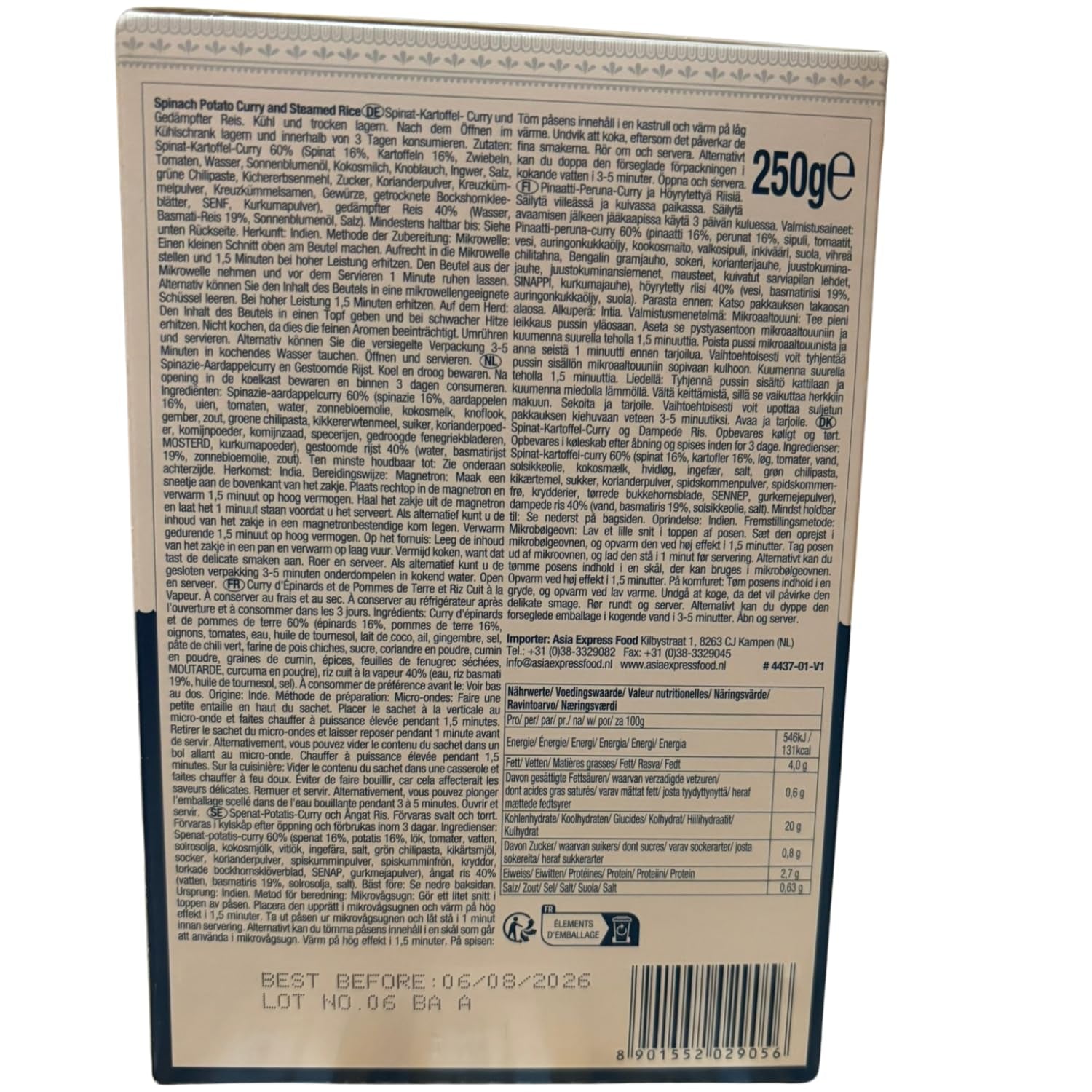 ASHOKA - Instantní kari se špenátem, bramborami a rýží - (1 x 250 g)