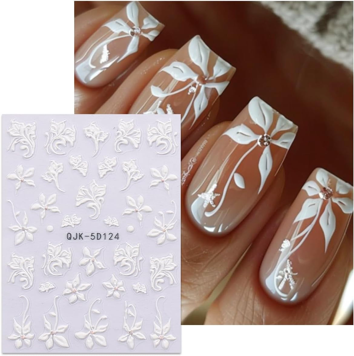 JMEOWIO 3D Nagelsticker Blumen Nail Art Sticker Selbstklebend Nagelaufkleber 5D Stereoskopisch Frühling Sommer Dekoration Nageldesign Zubehör 4 Blatt