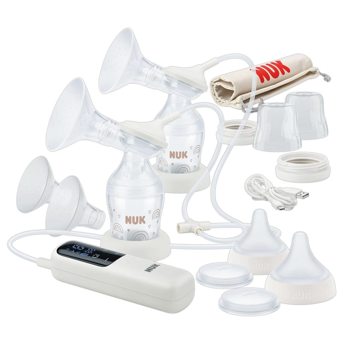 Set pompa de san manuala NUK, Pernă moale din silicon, 2 biberoane perfect combinate, 150 ml Accesorii Hrana si Alaptare Bebe Naty Shop Doppel-Milchpumpe