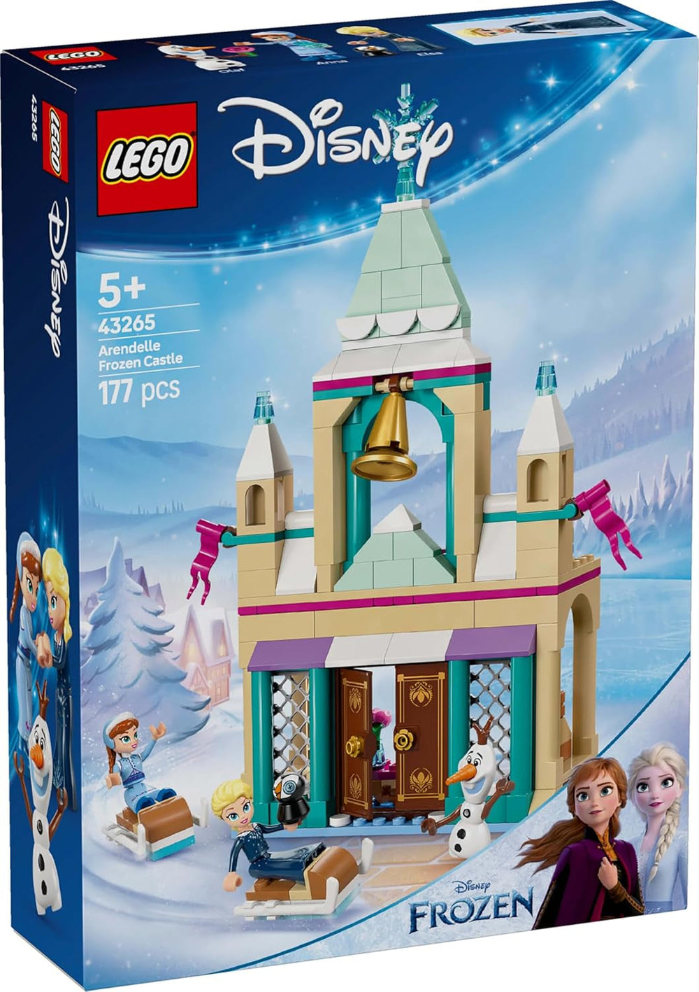 LEGO Ç€ Disney Frozen Arendelle Castle, Hračka princezny s ELSA, mini panenky Anny a Olafa a figurka tučňáka, Fantasy herní sada, dárek pro 5leté dívky 43265 Stavebnice Besuche den LEGO-Store