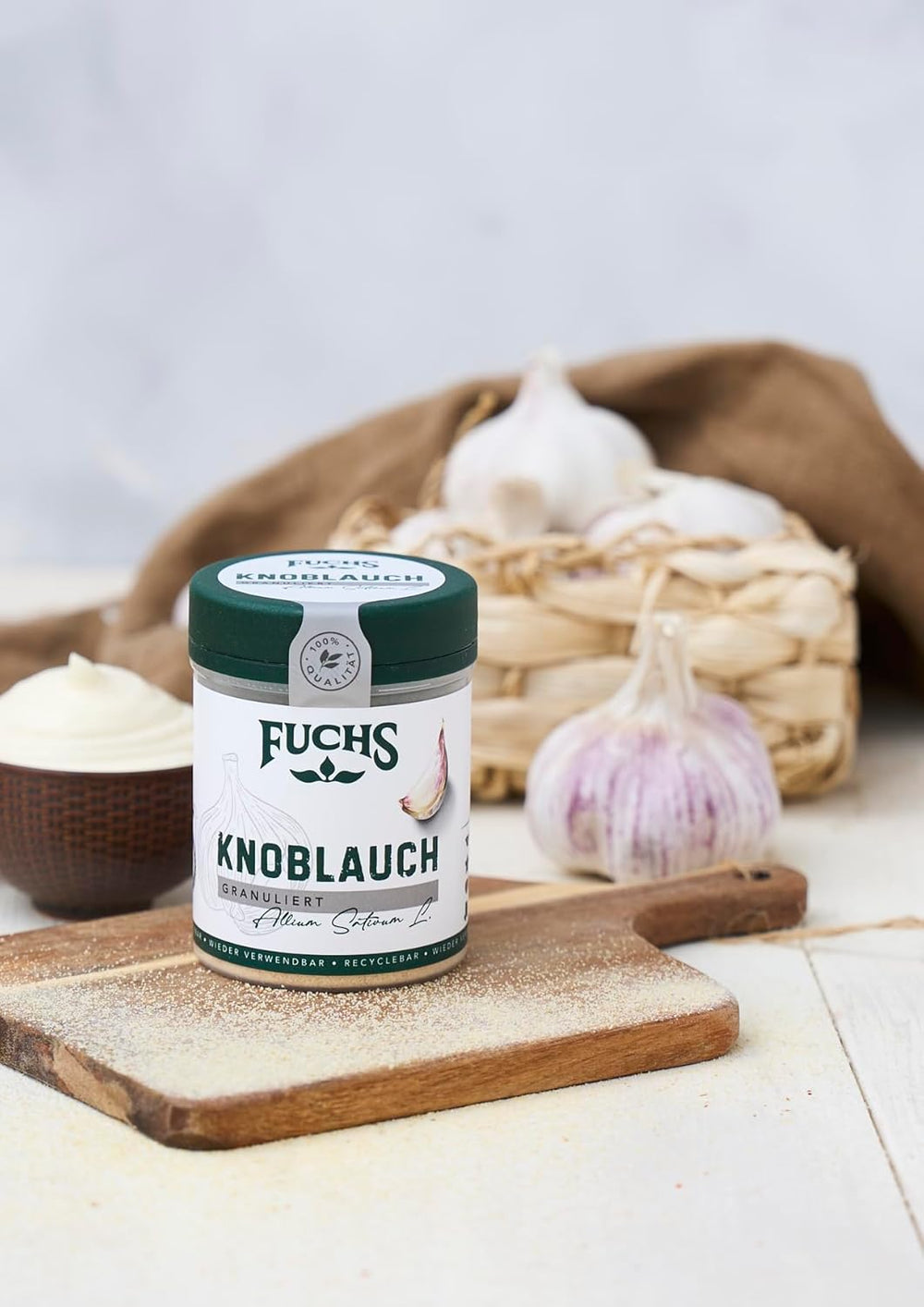 Fuchs Gewürze - Česnek granulovaný - würzig-zwiebliger Geschmack für Tzatziki, Knoblauchbutter nebo Gemüsegerichte - přírodní složky - 85 g v wiederverwendbarer, recyclebarer Dávka