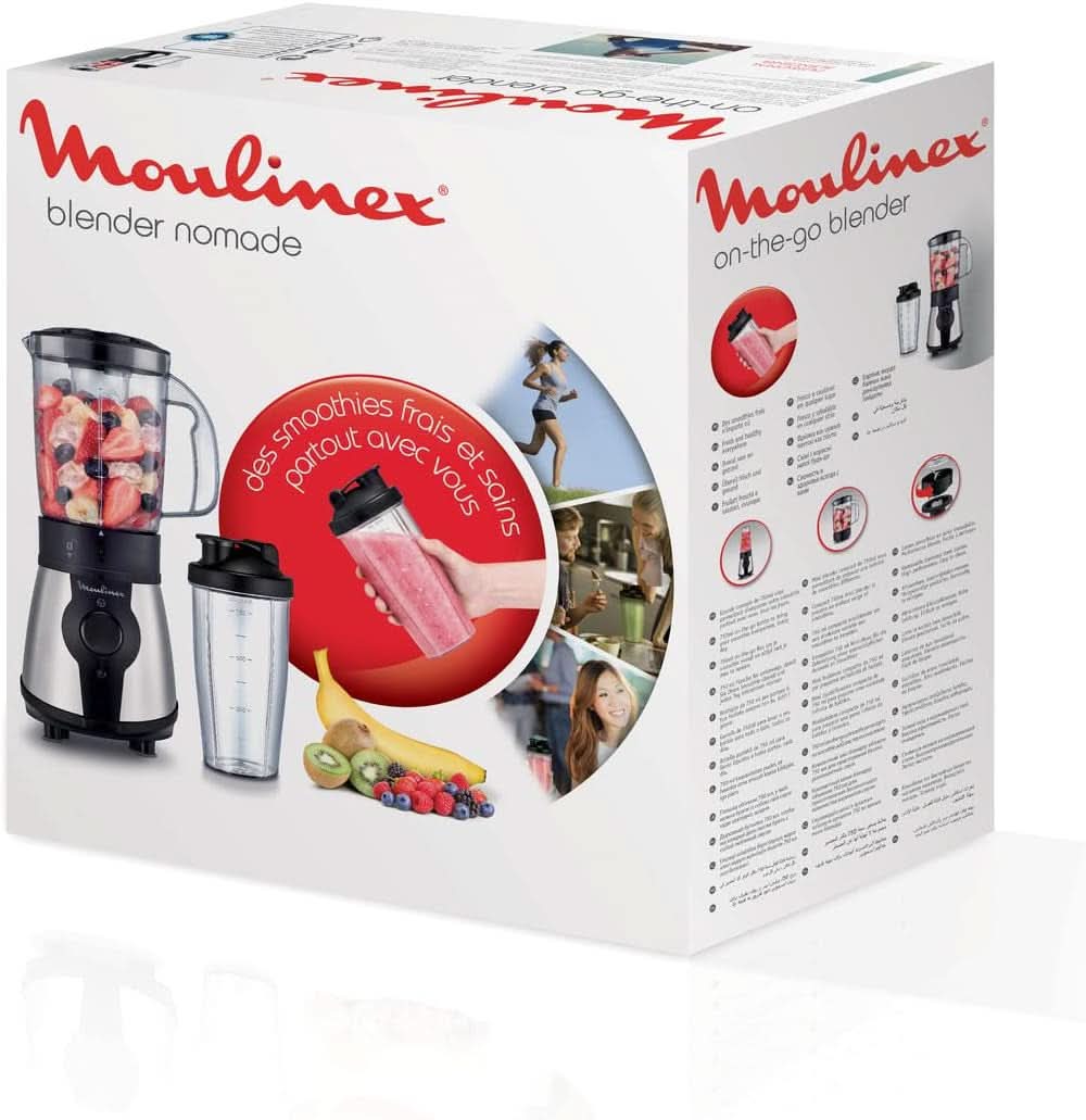 Blend&Go LM1B1D 300W Mixer, Smoothie-Mixer Mit 750 Ml Kunststoffkrug, Inklusive 750 Ml Tragbarer Flasche, 4 Abnehmbaren Klingen, Edelstahloberflächen Mama si Copilul Naty Shop