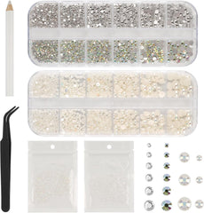 5820 Stück Strasssteine Nägel, Glitzersteine Nägel Und Halbrunde Perlen, AB Kristall Rhinestones, Flatback Nagel Steine Mit Pinzette Und Stift Für Nagel/Diy (Mehrere Größen Und Farben)