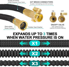Furtun de grădină, 30 m, furtun de grădină cu 10 moduri, pistol de pulverizare și fitinguri din alamă masivă, furtun flexibil, furtun de grădină extensibil, negru, 30 m
