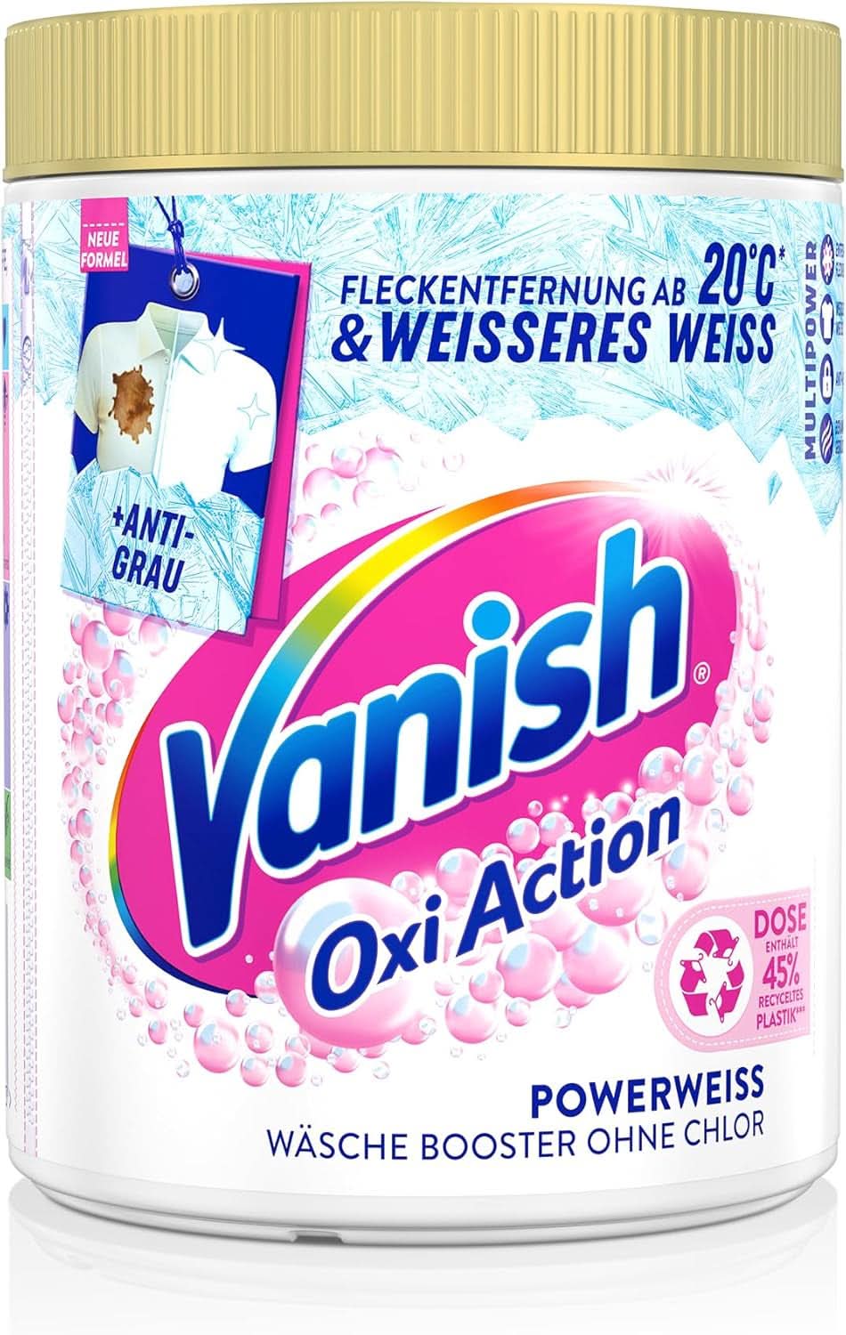 Vanish Oxi Action Powerwhite Powder - 1 X 1,125 Kg - odstraňovač skvrn a prášek pro zlepšení prádla bez chlóru - na bílé prádlo Prací prostředky Naty Shop