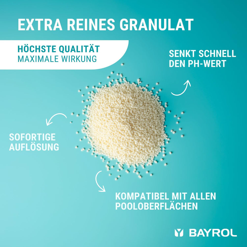 BAYROL e-pH-Minus granule 6 kg - rychle a efektivně redukuje nadměrně vysoké hodnoty pH v bazénech - snadné dávkování přímo do vody - včetně dávkovače - reduktor pH - úprava pH pro bazény