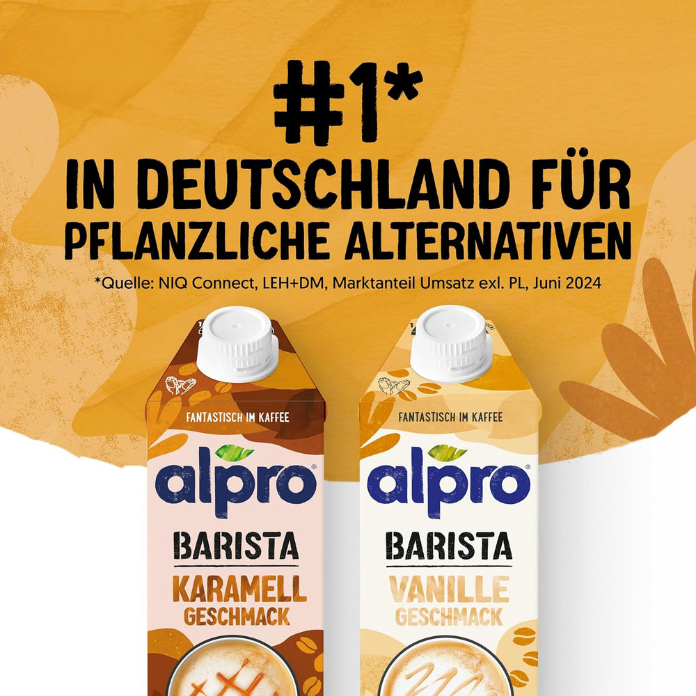Alpro Barista Vanille – Zum Aufschäumen – Von Natur aus laktosefrei – Reich an Ballaststoffen, Calcium und Vitaminen – 8 x 750 ml – Haltbar