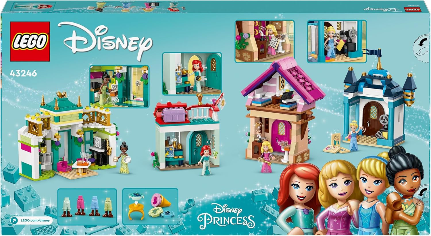 LEGO Disney Princess: Disney Princess Adventure Market, domeček se 4 panenkami včetně Popelky a Ariel, Herní sada s mapou pokladu, dárek pro dívky a chlapce od 6 let 43246 Stavebnice Besuche den LEGO-Store