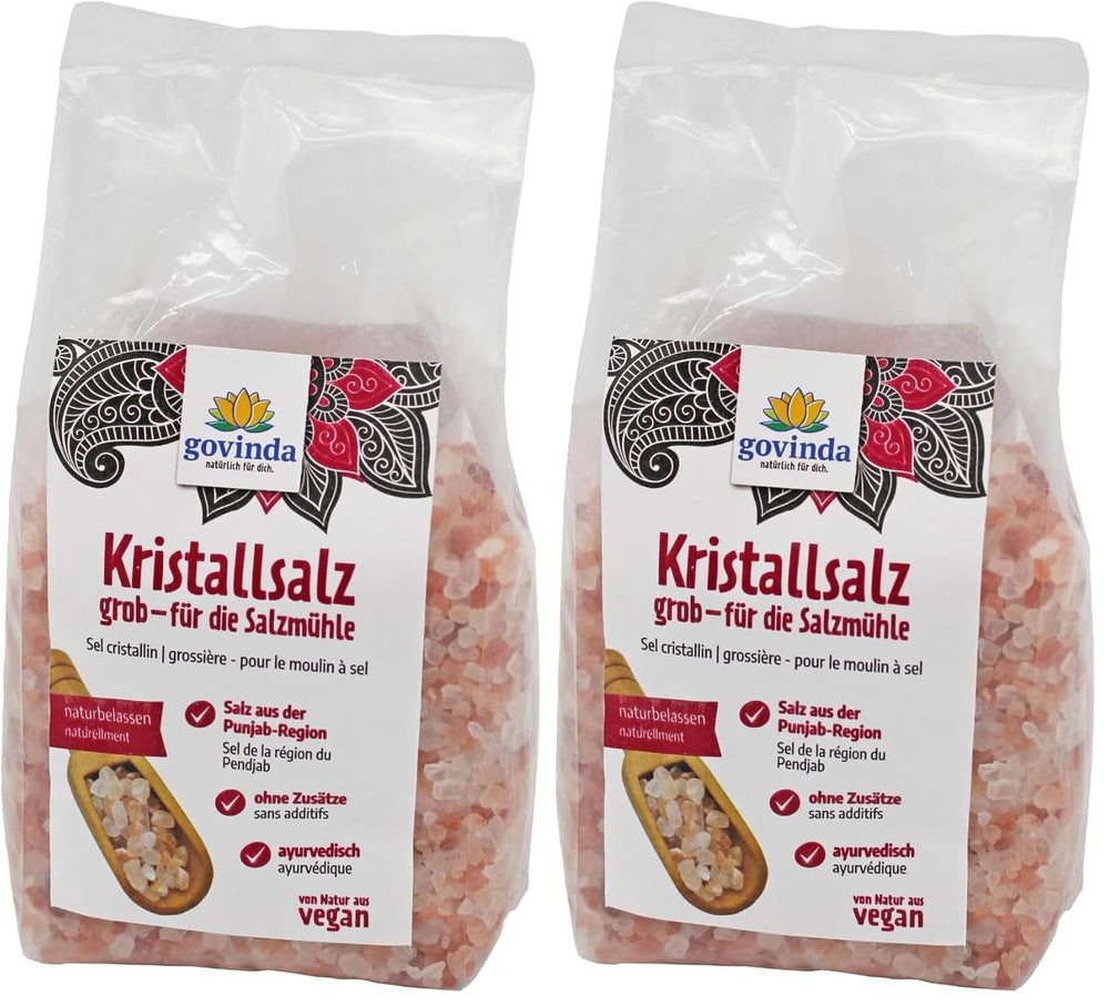Govinda Kristallsalz - hrubý (1kg) | 250 milionů let alt | Salz aus der Panjab-Region | 100% přírodní krása & ohne Zusätze | Ájurvédské | Vegan | Ideální pro mlýn na sůl