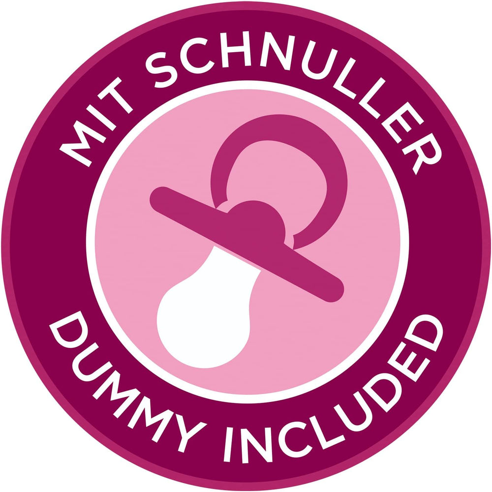 Götz 2027100 Păpușa Maxy Muffin Fashionisto – Păpușă bebeluș de 42 cm cu ochi căprui adormiți, păr șaten și corp moale – Păpușă cu corp moale într-un set de 8 piese