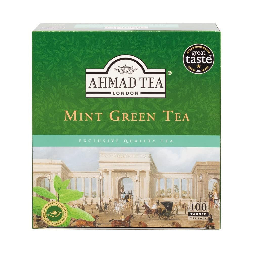 Ahmad Tea - Ceai verde - Pliculețe de ceai ambalate individual, cu aromă sigilată, conținând 2 g de ceai per porție - 20 de pliculețe de ceai cu bandă