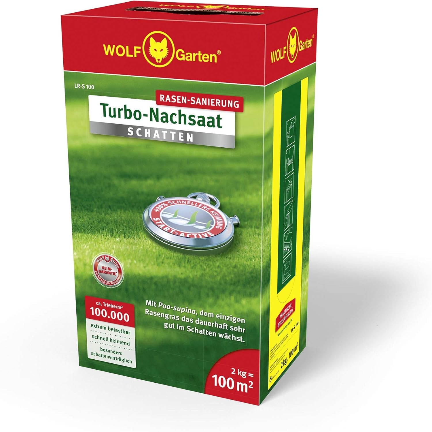 Wolf-Garten Turbo-Nachsaat „SCHATTEN“ Zur Rasensanierung LR-S 50 (Für 50 M², Hohe Dichte Mit Ca. 100.000 Trieben/M², Speziell Auf Schattige Lagen, Mit Wolf-Garten Keimgarantie, Im 1Kg Karton) 3826636