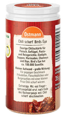 Ostmann Gewürze - Chili scharf Bird's Eye | Féurige Scharfe für Fleischgerichte und Eintöpfe | 35 g v Der Streudose