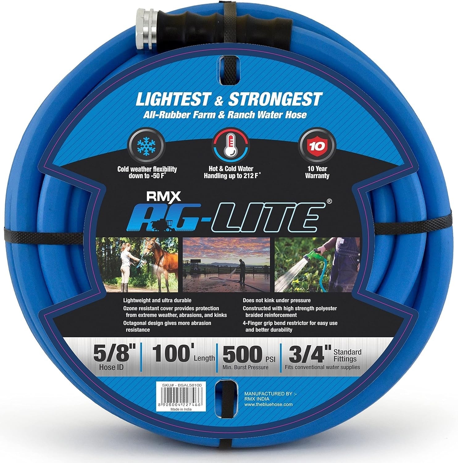 Furtun de grădină din cauciuc AG-Lite BSAL5810, pentru apă caldă și rece, ultra-ușor și super-rezistent, 1,6 cm x 3 m