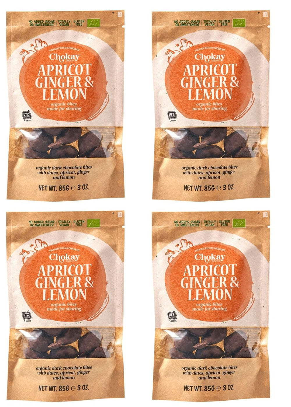 Sada 4 bio kousků - skořicové mandle/skořicové mandle v belgické hořké čokoládě/bez přidaného cukru, bez sladidel/VEGAN & FAIR TRADE / 4 x 85g