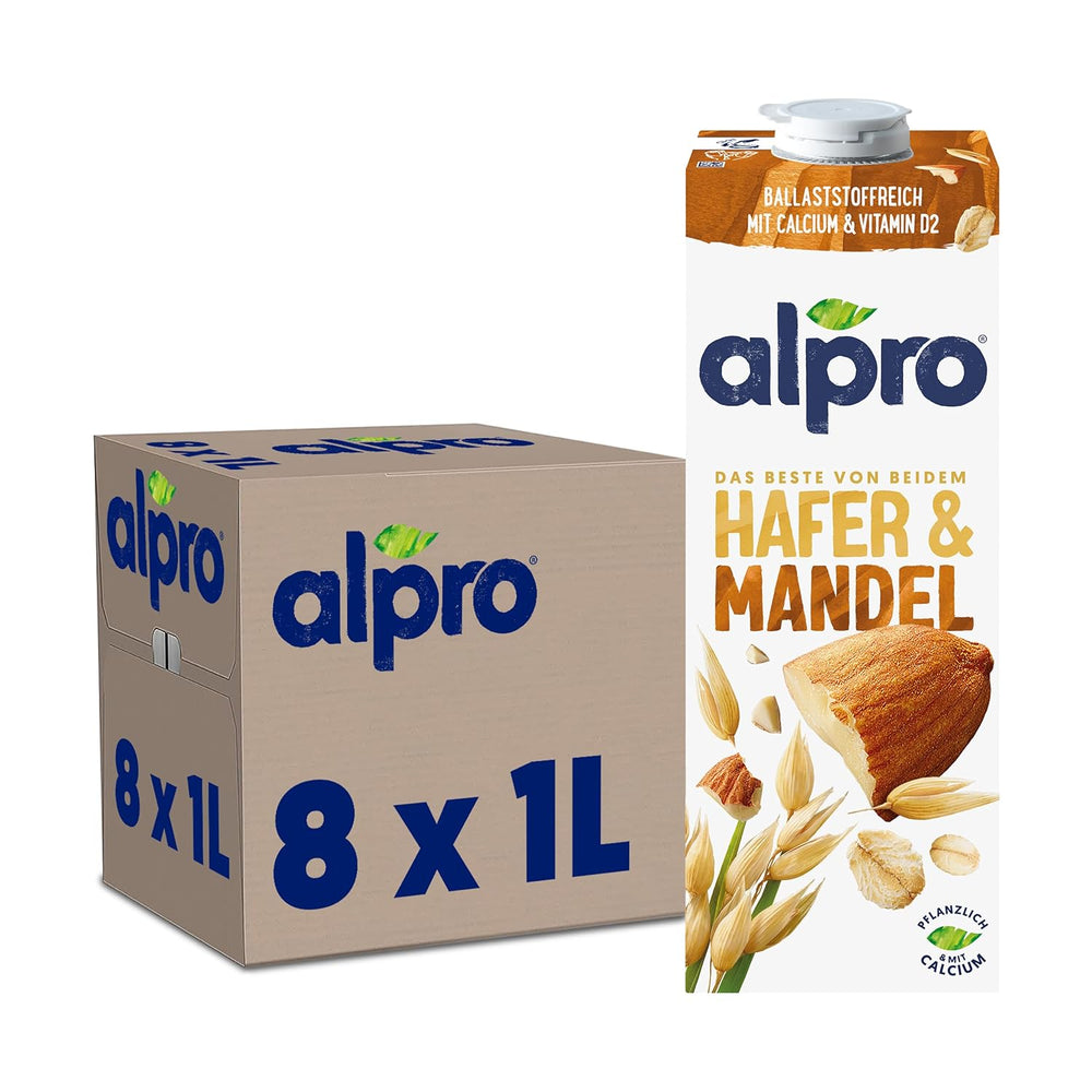 Alpro Haferdrink ohne Zucker – Milchalternative auf Haferbasis – Vegan und Lactosefrei – Bohaté na balastní látky, vápník a vitamíny – 8 x 1 l
