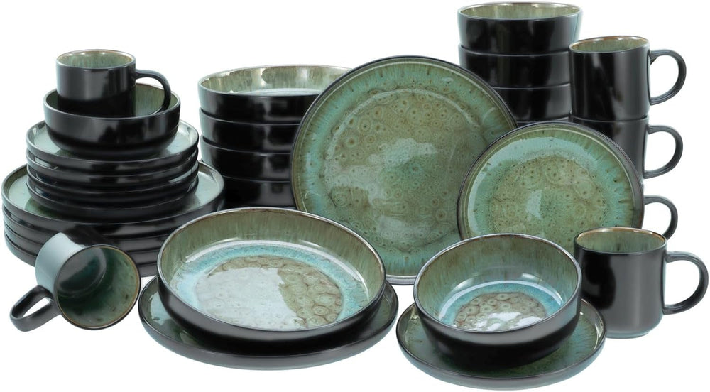 Creatable, 20166, Serie Nordic Fjord Green, 16-Teiliges Geschirrset Für 4 Personen, Kombiservice Aus Steinzeug, Spülmaschinen- Und Mikrowellengeeignet, Qualitätsproduktion Seturi vesela masa Naty Shop Grün Kombiservice 30 Tlg