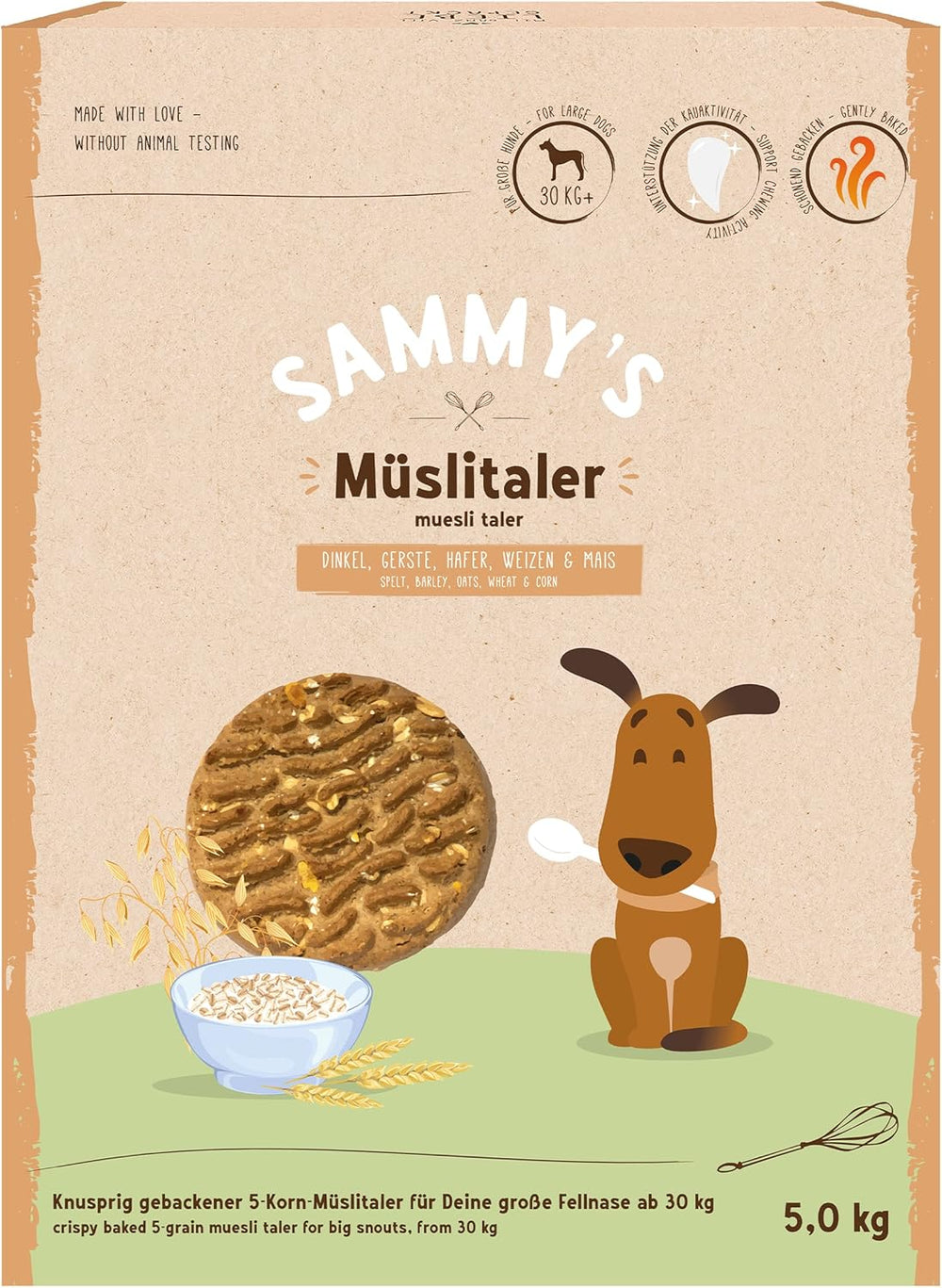 Sammyho müsli mince | Křupavé pečené svačiny pro psy | 5 obilných müsli mincí pro vašeho velkého chlupatého přítele (30 kg+) | 1 kg
