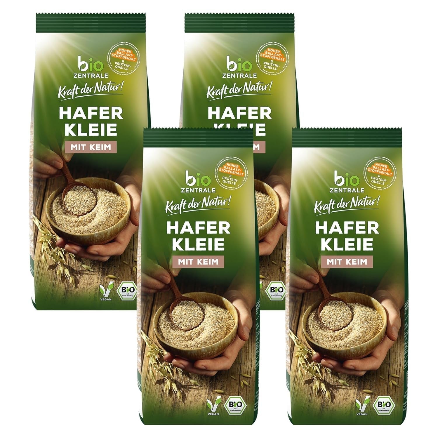 Biozentrale Bio Haferkleie 1Kg | Vorteilspack | Ballaststoffreiche Proteinquelle | Von Natur Aus Vegan | Aus EU Landwirtschaft | Zuckerarm Cereale Naty Shop 500 G (4Er Pack)