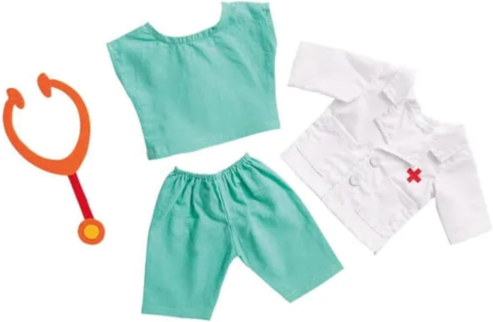 Heless 1653 - Set de îmbrăcăminte pentru păpuși, costum de doctor format din 4 piese cu pantaloni, cămașă, haină de doctor și stetoscop, mărimea 28 - 35 cm