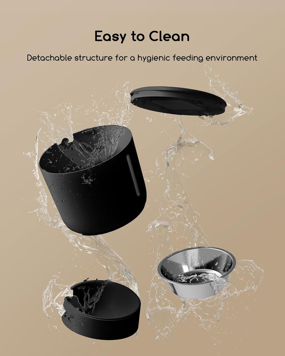 Faroro Futterautomat Katze, 4L Katzenfutter Automat, Futterspender Katze Mit 1–6 Mahlzeiten Per Tag, Portionskontrolle, 10s Sprache, Langsames Füttern (Schwarz)