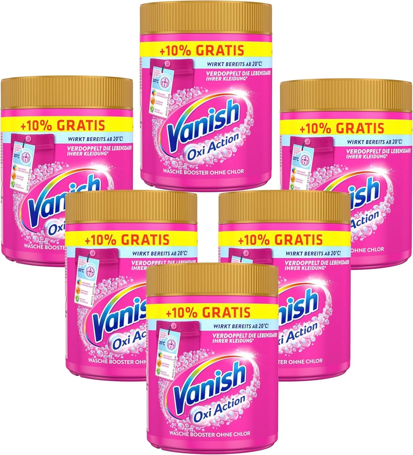 Vanish Oxi Action Powder Pink - 1 X 1,65 Kg - prášek na odstranění skvrn a zlepšení prádla bez chlóru - na barevné prádlo Prací prostředky Naty Shop Set 6 x 605 gramů