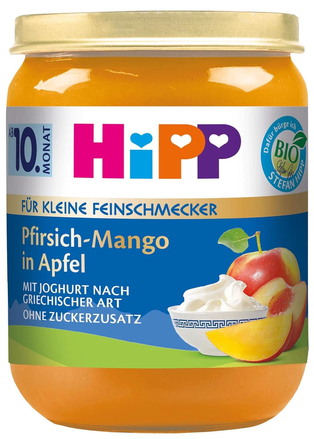 Hipp Bio Fruit Duet Ovocný jogurt, balení 6 ks (6 x 160 G) Matka a dítě Naty Shop 6 x 160 gramů Broskve-Mango v jablečném pyré s řeckým jogurtem