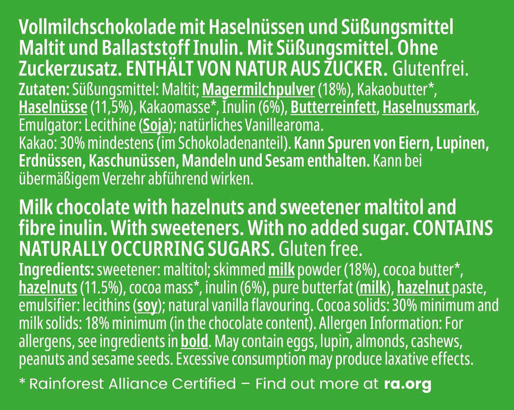 frankonia ČOKOLÁDA BEZ PŘIDANÉHO CUKRU Čokoláda s lískovými oříšky, bezlepková, 85 g