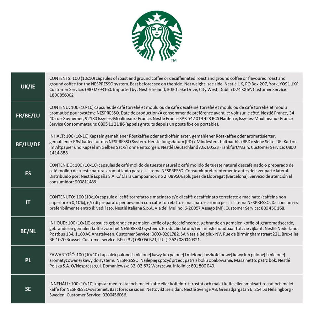 STARBUCKS Espresso Roast by Nespresso, Dunkle Röstung, Kaffeekapseln 10 x 10 (100 Kapseln)