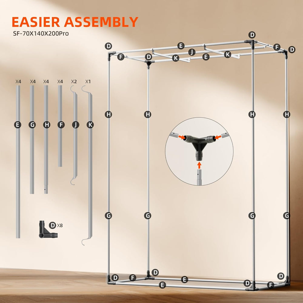 Pěstební stan Spider Farmer Pro 70x140x200cm s rolovacími dveřmi, pozorovacím oknem, odnímatelným podlahovým panelem, tkanina Mylar 2000D, pro vnitřní hydroponii s SF4000, G4500, SE4500
