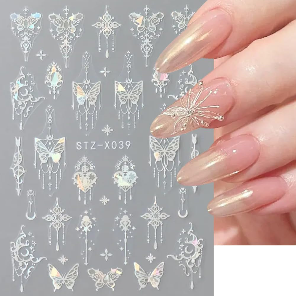 3D Metallic Schwarz Schmetterling Nagelsticker - Laser Pink Aurora Nagelaufkleber - Punk Butterfly Nail Art Stickers - Silver Nail Sticker - Nageldesign Zubehör