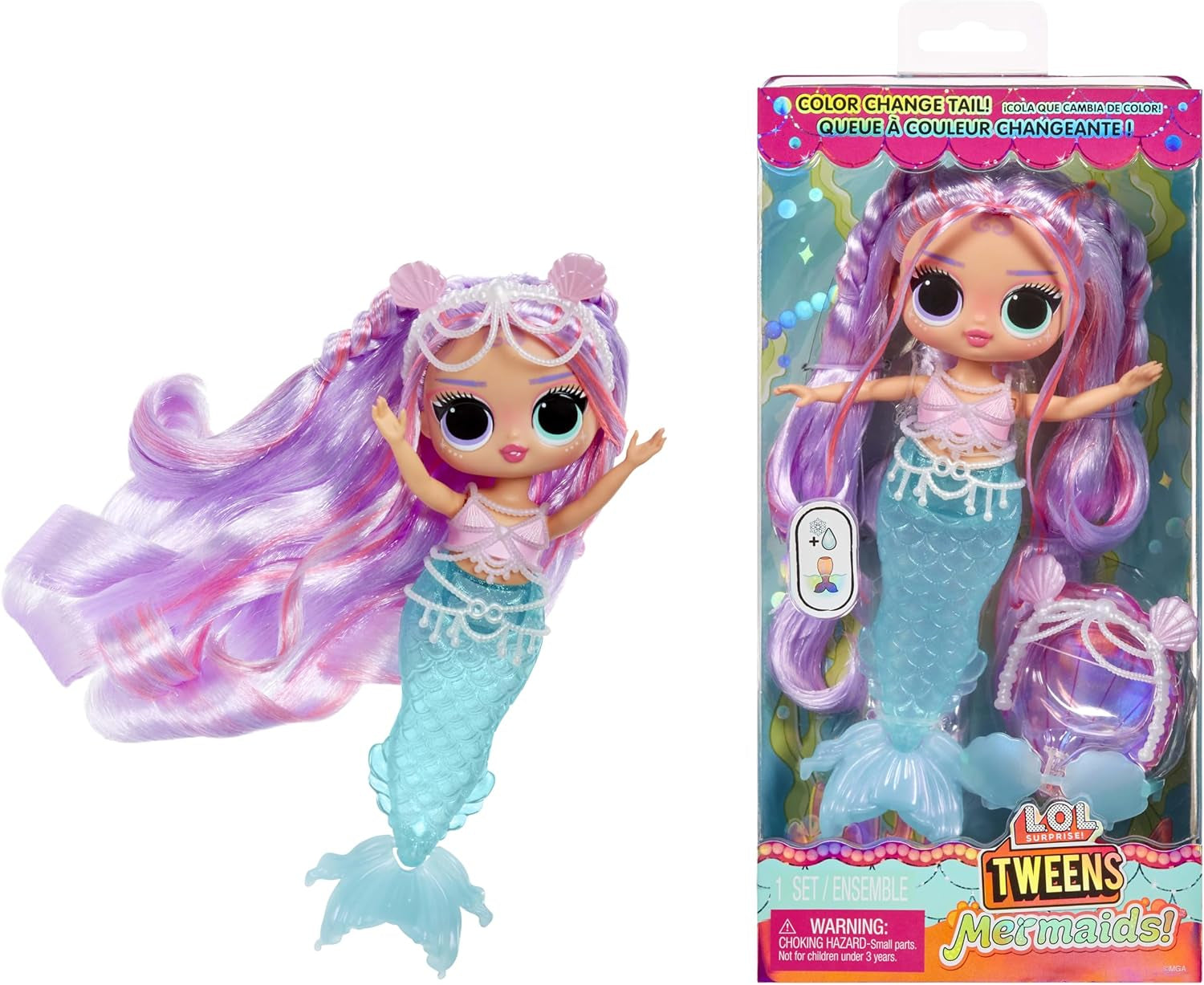 L.O.L. Surprise! Tweens - Mermaid Lola Waves - Modepuppe mit Farbwechselndem Schwanz, Beweglicher Flosse und Schönen Accessoires - Spielzeug für Kinder und Sammler ab 4 Jahren