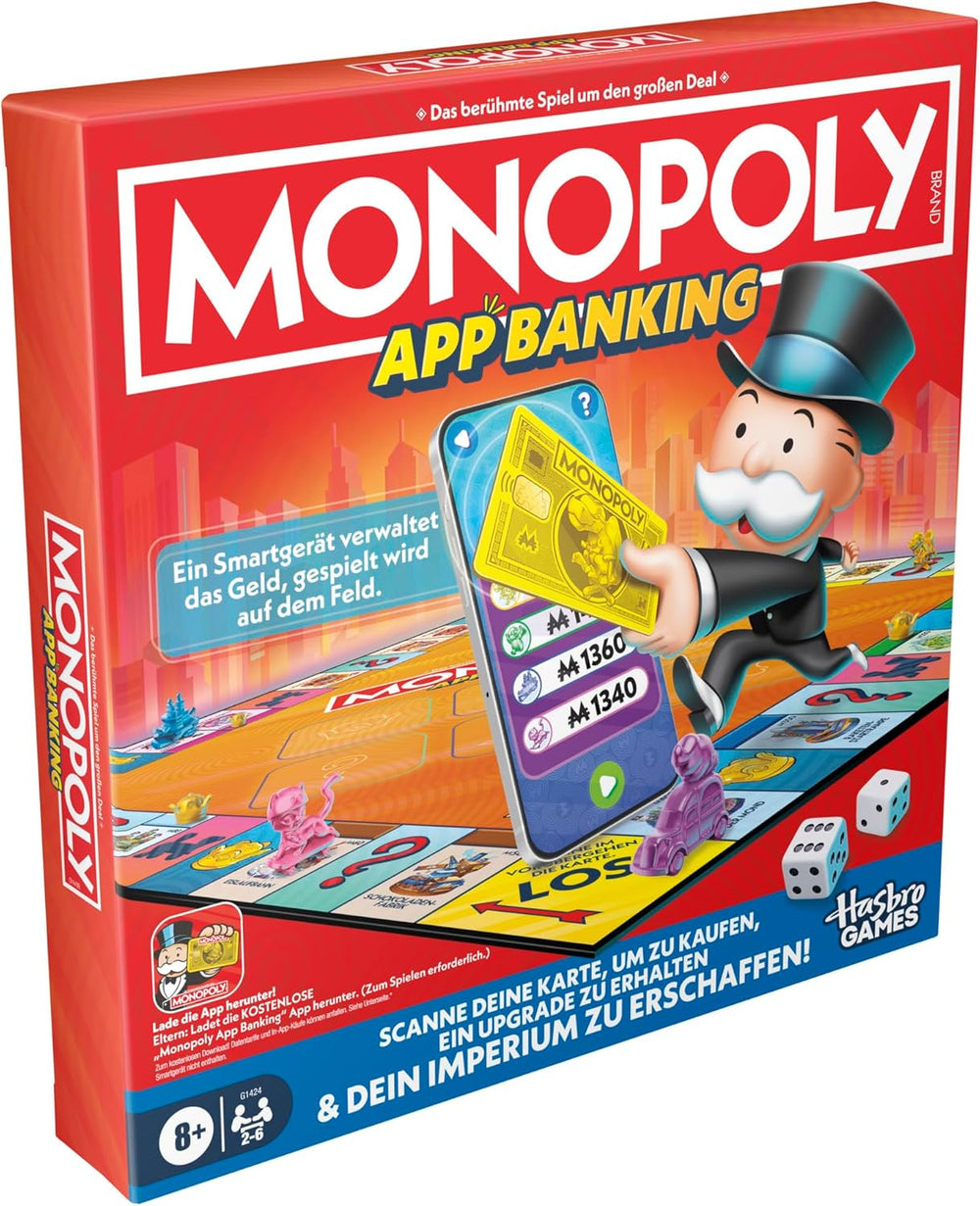 Monopoly Board Game App Banking - německá verze, moderní verze klasické elektronické hry pro děti od 8 let, pro 2 až 6 hráčů